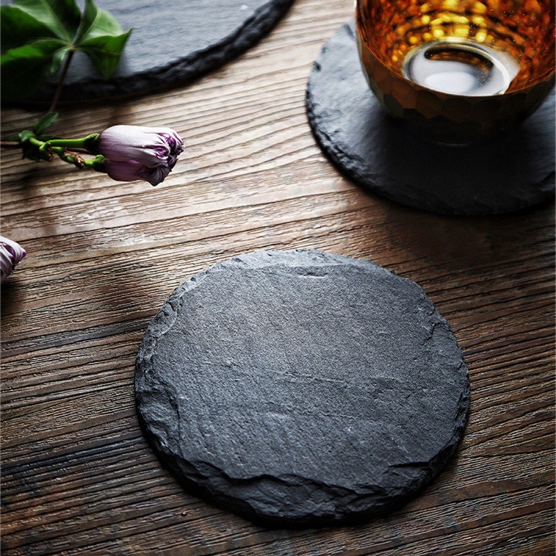 Ronde Natuurlijke Zwarte Leisteen Westerse Steak Platen Slate Diner Plaat Keuken Kaas Pizza Platte Fruit Lade #1