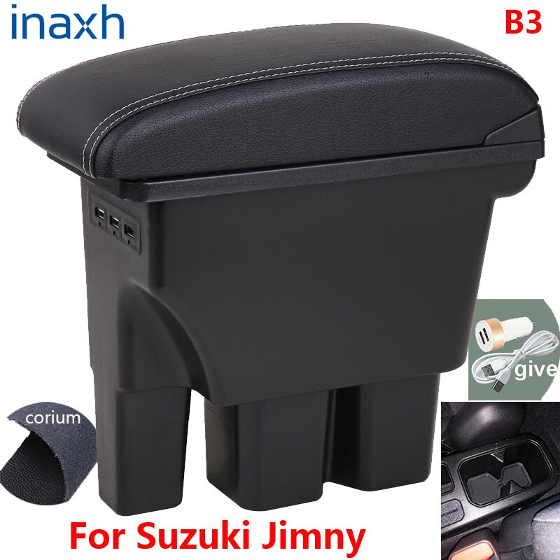 Für Suzuki Jimny Armlehne Jimny JB74 nachrüsten teile Auto Armlehne Kasten Lagerung Kasten Auto Innen zubehör 3USB: B3 Schwarz corium