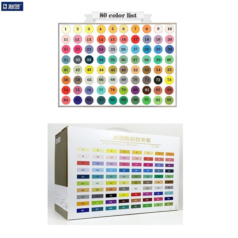 Sta 12/24/36/48/80 farvet dobbelt hoved opløseligt farvet skitsemarkør pensel sæt til tegning maling kunst markør forsyninger: 80 farver