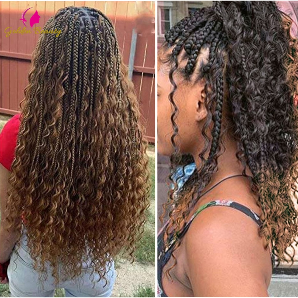 18"Goddess Box Braids Hair Extension Synthetic Crochet Hair Bohemian Hair With Curls Boho Braided Hair 24strands Golden Beauty