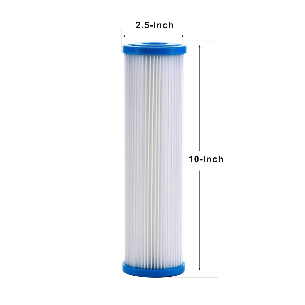 Whole House 2.5" x 10" Polypropylene Pleated Sediment Water Filter Cartridge 5 Micron, Washable & Reusable