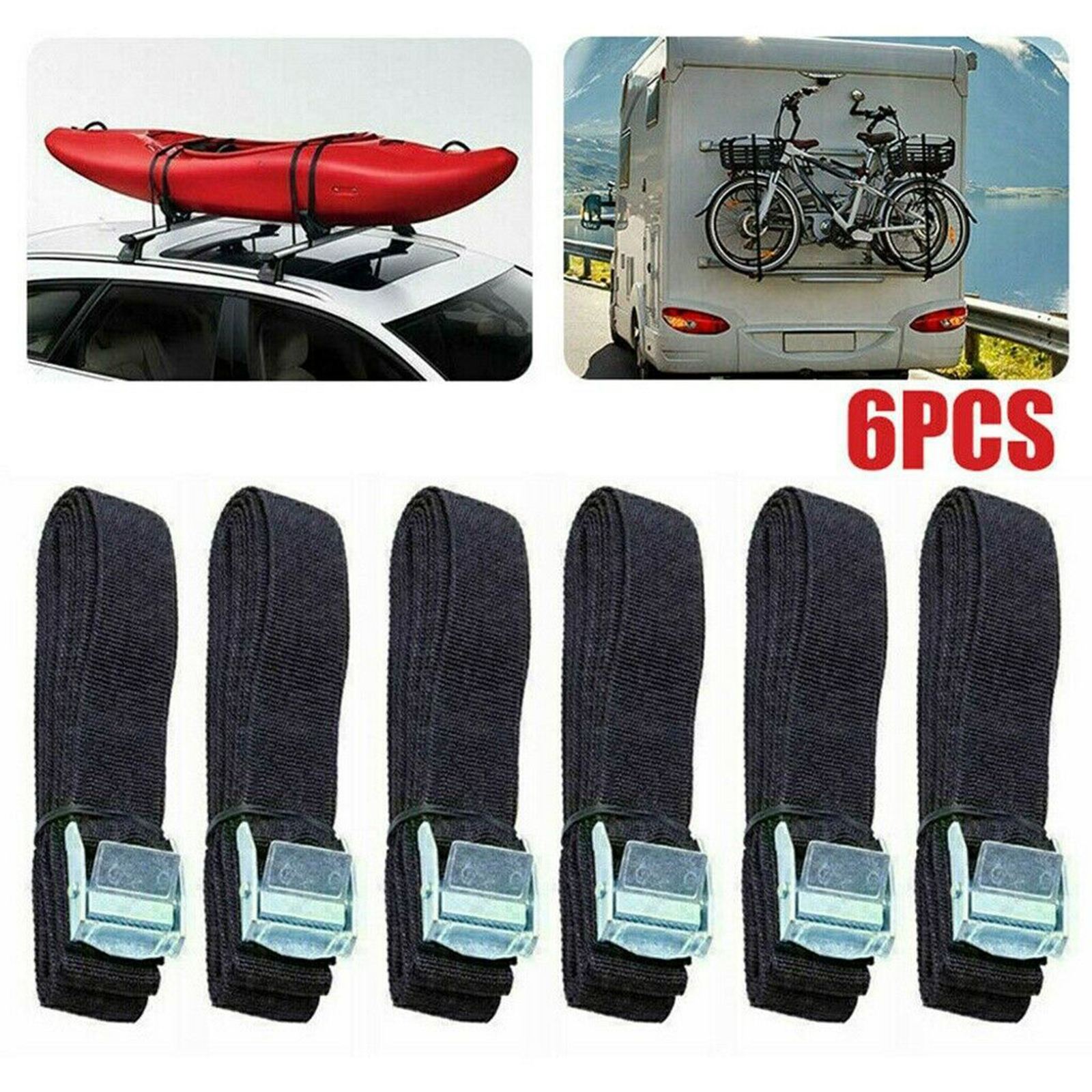 Correas de carga con hebilla de sujeción para techo de coche, 6 uds., para equipaje de motocicleta, Kayak, amarre de carga, cinturones de trinquete fuertes