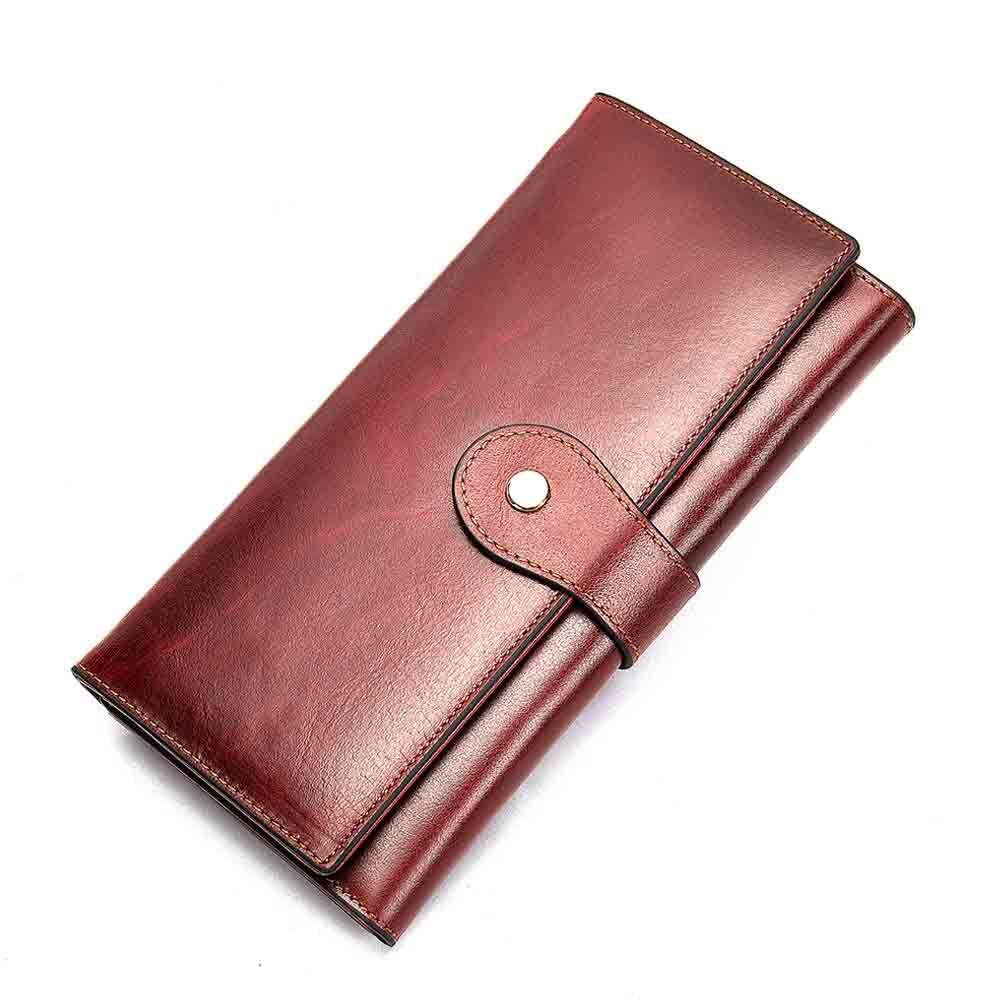 Billeteras para mujer, carteras de cuero con grabado de nombre y broche para mujer, monederos largos 100% de cuero genuino, Cartera de para mujer: Red