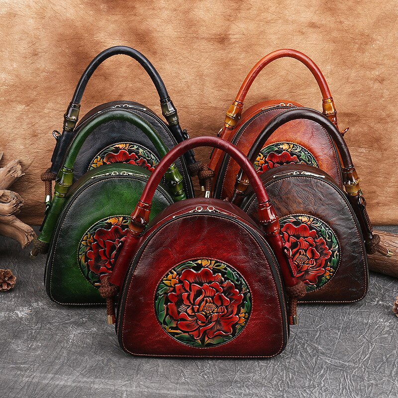 Gagacia 2021 novos sacos de ombro para as mulheres do vintage bolsa couro estilo chinês artesanal em relevo flor feminina bolsas concha