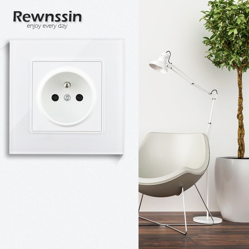 Wall Power Socket French Socket Plug Living Room Socket Single/Double/Triple/Quadruple Socket White Crystal Glass Panel