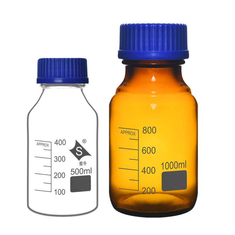 Blue Lid Brown Reagent Bottle 100-1000ml Chemical Reagent Bottle Laboratory Brown Scale Sealed Bottle