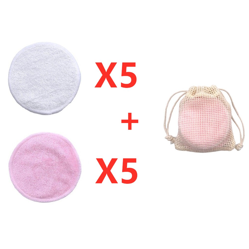Eco Herbruikbare Bamboe Makeup Remover Pads 10 Stks/zak Wasbare Rondes Gezichtsreiniging Katoen Make Up Verwijderen Pads Tool: 5White 5Pink Color