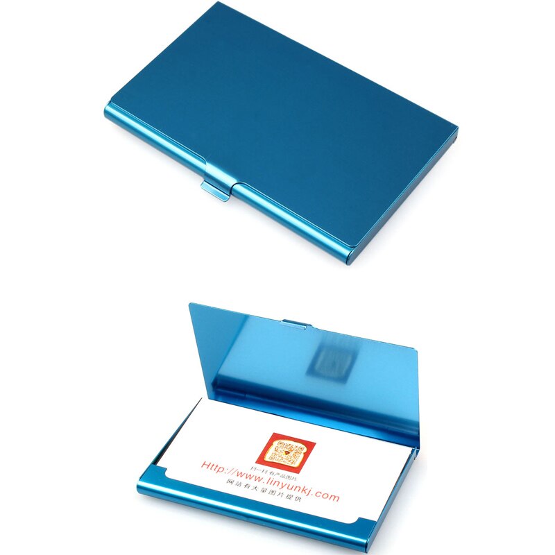 Kaarthouder Rvs Zilver Aluminium Credit Card Case Vrouwen Portefeuilles Mannen Id-kaart Doos Porta Tarjetas: Blauw