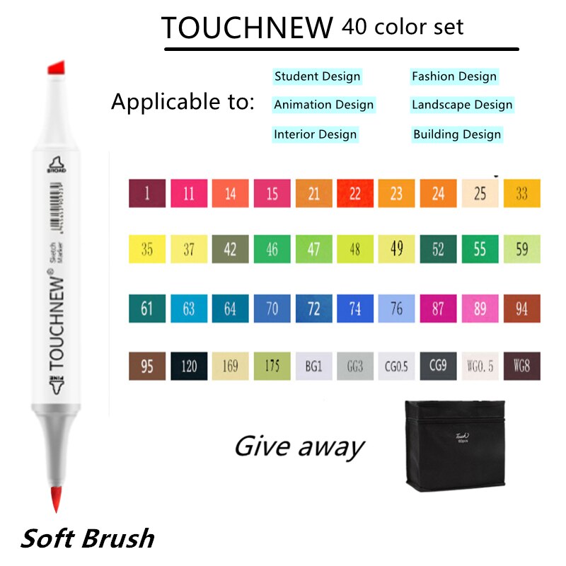 TOUCHNEW Sketching markers Soft brush Marker pen set brush marker alcohol-based marker comic drawing animation art supplies: light yellow