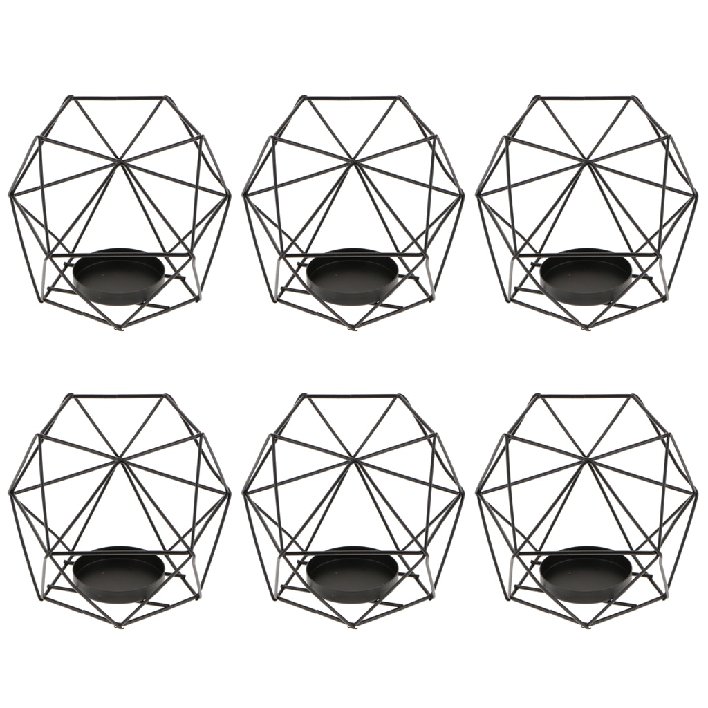 Photophore géométrique 3D noir 6 pièces | Chandelier votif de mariage
