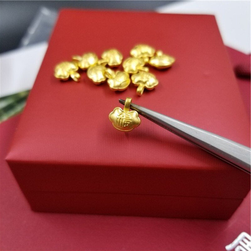 1PCS Real 24K Yellow Gold Pendant Women 3D Mini Luck Lock Bead 0.13-0.16g (Pendant only)