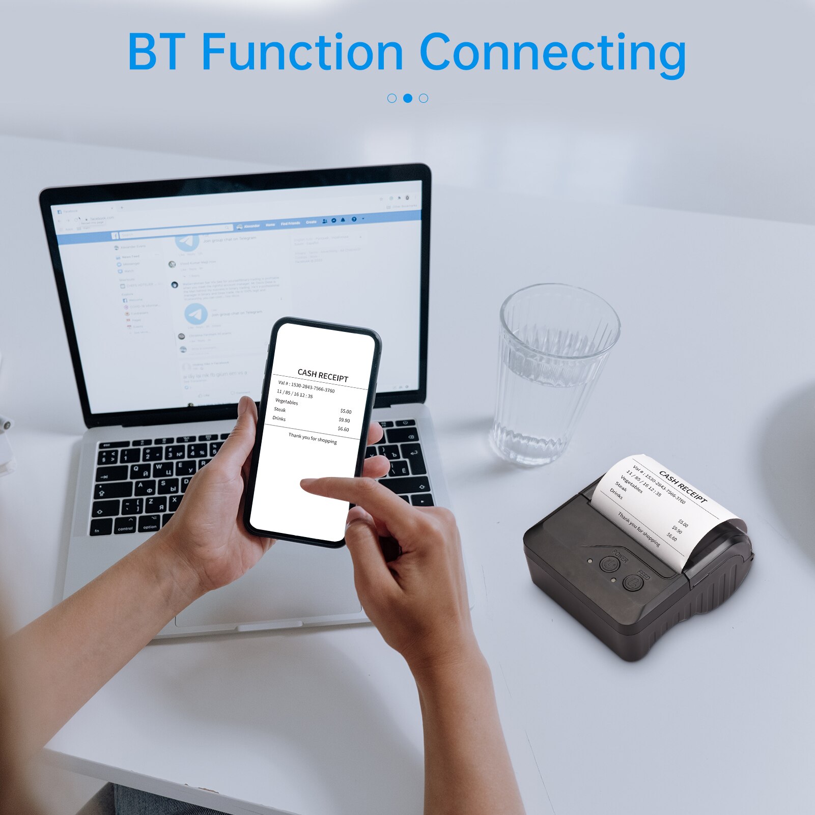 Portable BT 80mm Thermal Receipt Printer Personal Mini Bill POS Mobile Printer with Rechargeable Battery Support ESC/POS