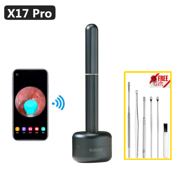 Bebird – embout d&#39;oreille X17 pro, Endoscope visuel intelligent, 300W, Mini caméra, boroscope, avec Base de chargement magnétique, Original: Black add Ear pick