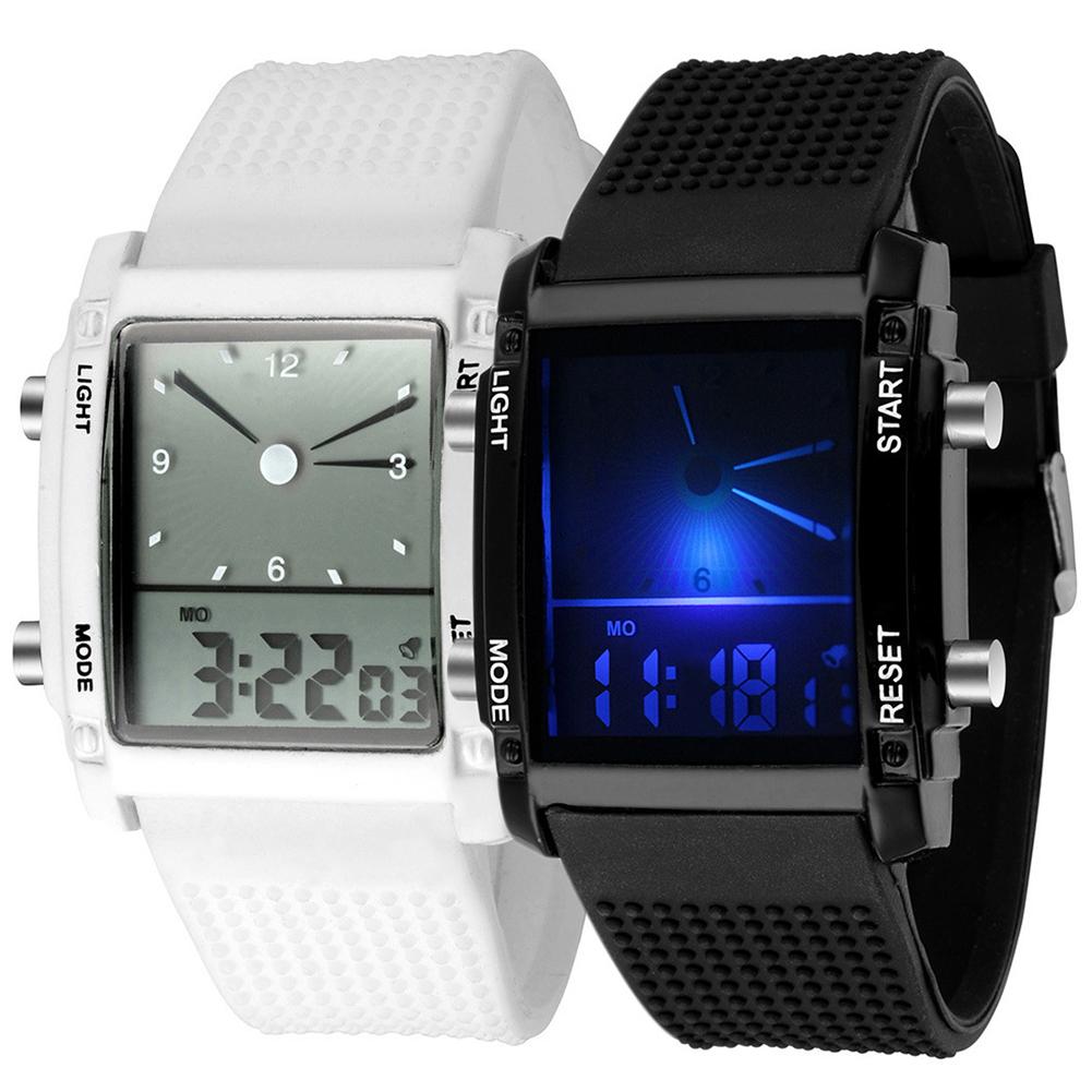 Led Horloge Mannen Multifunctionele Sport Dual Display Alarm Lichtgevende Siliconen Horloge Outdoor Horloge