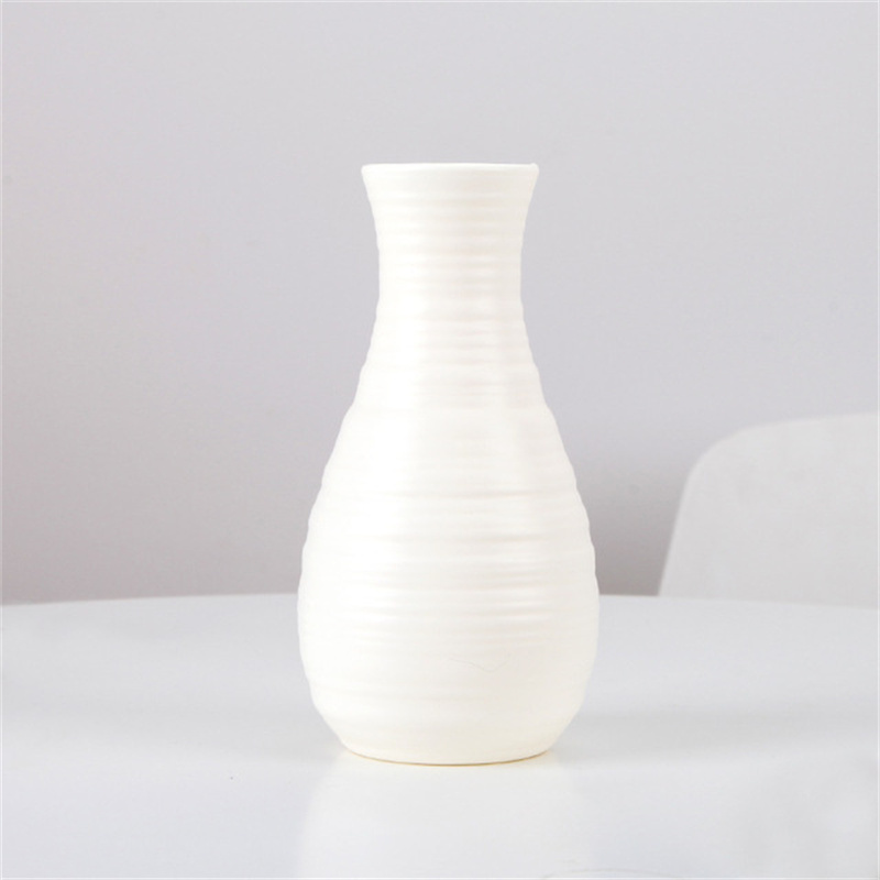 Jarrón de plástico nórdico irrompible, anticerámica jarrones de flores, maceta de mimbre de imitación europea, arreglo de cesta simple, decoración del hogar: D White