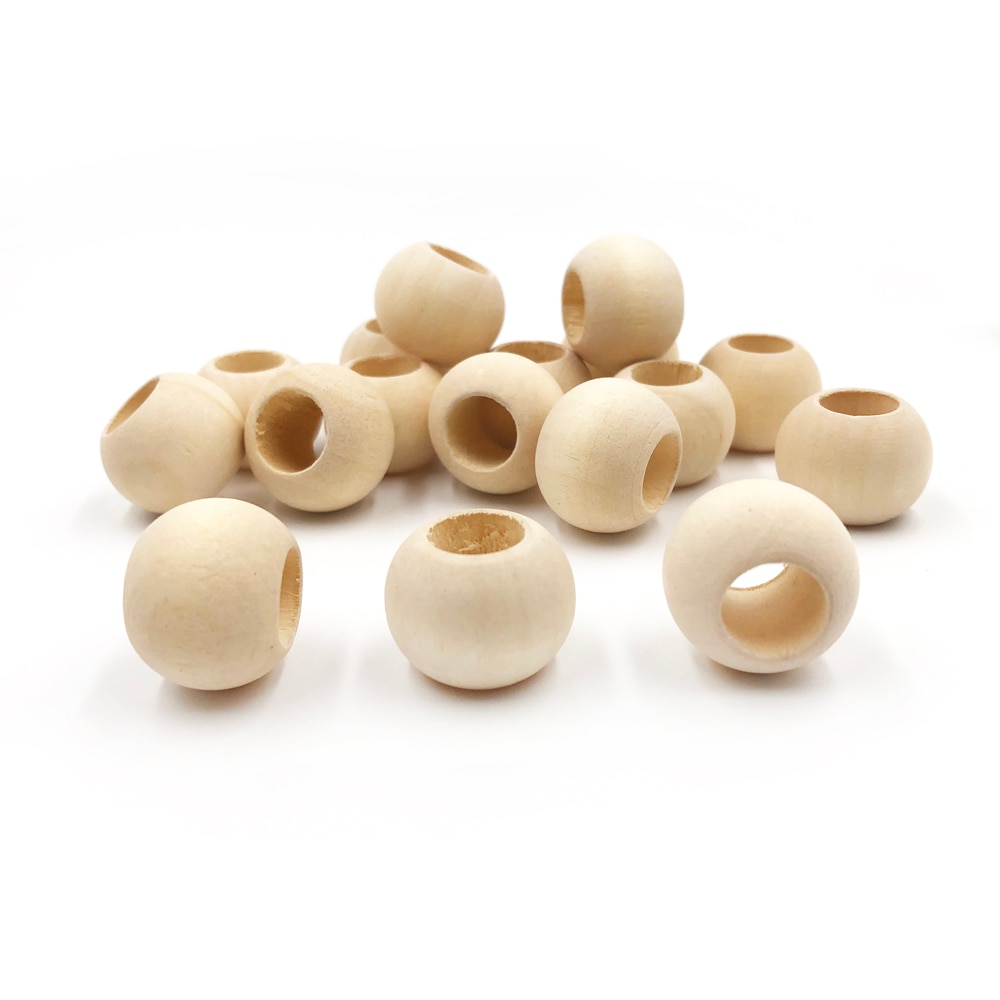 50pcs 15x20mm DIY Natural Ball Round Stripe Spacer Wooden Beads Lead-Free Wooden Balls Loose Ball Beads Big Hole Supply