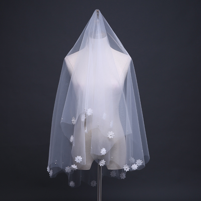 Ivory Lace Flower Appliques Wedding veil 2022 schleier trouwjurk Bridal veil wedding weil Short veil