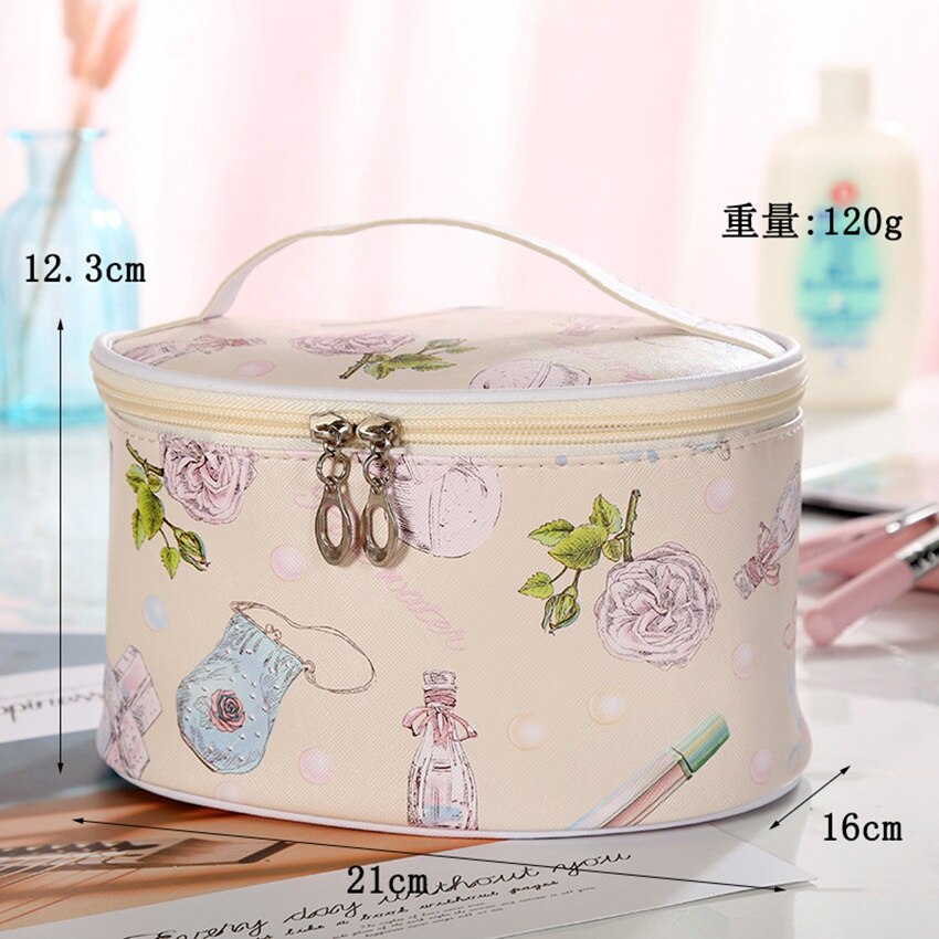 cosmetic bag cases PU women make up bag casual travel Organizer Storage makeup box wash beauty bag: Beige