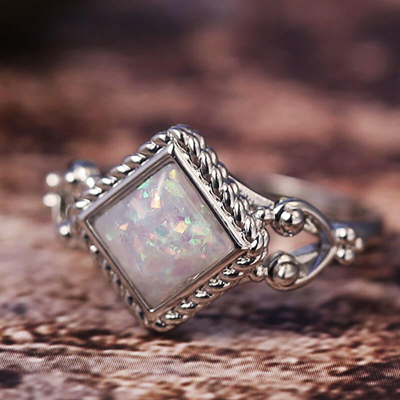 Huitan Geometrische Midi Vinger Ringen Voor Vrouwen Met Gesimuleerde Opal Stone Verzilverd Zinvolle Ringen Voor Vrouwen