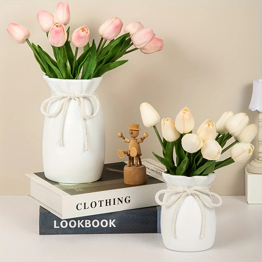 1/3pcs Home White Flower Vase Plastic Bow Plant Bottle Desktop Decor Ornament Garden