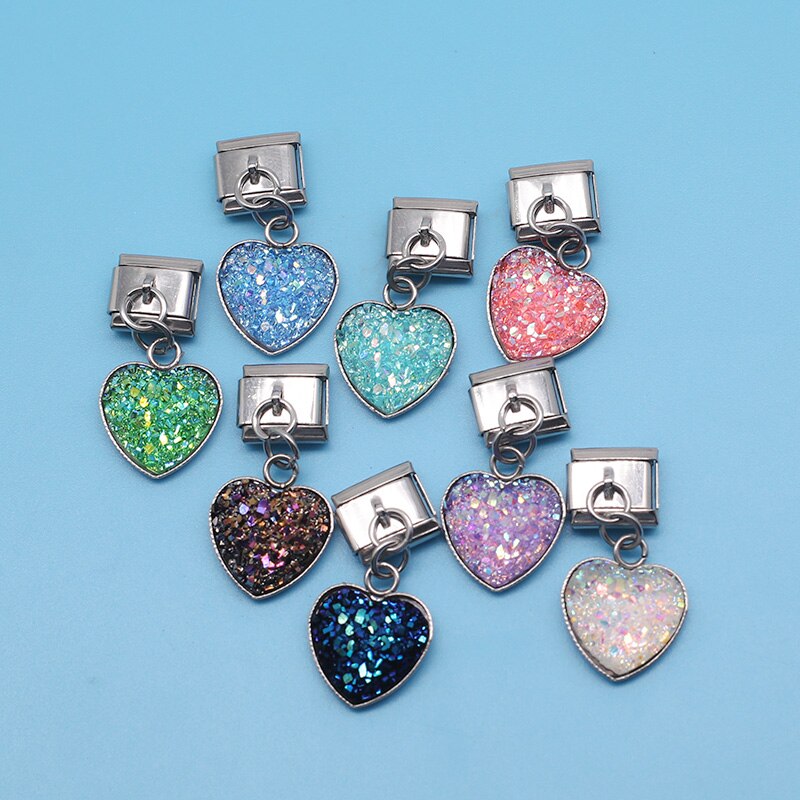 Hapiship originele madeliefje romantische glanzende hart italiaanse bedel past 9mm roestvrijstalen armband diy sieraden maken  dj287
