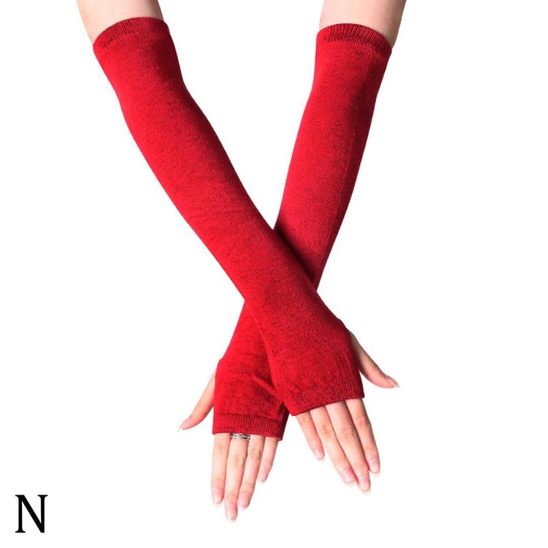 1 paio di morbido polso elastico lavorato a maglia senza dita mezze dita maniche da polso braccio caldo guanti lavorati a maglia donna inverno lungo senza dita G: N
