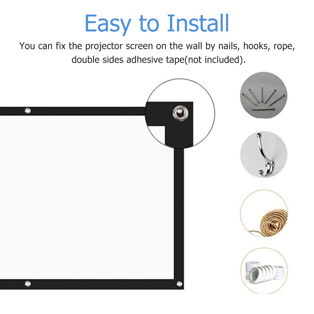 150 Inch Projector Screen 16:9 HD Foldable Projection Screen Anti-Crease Rear Front Projection Movies Screen for Home Theater