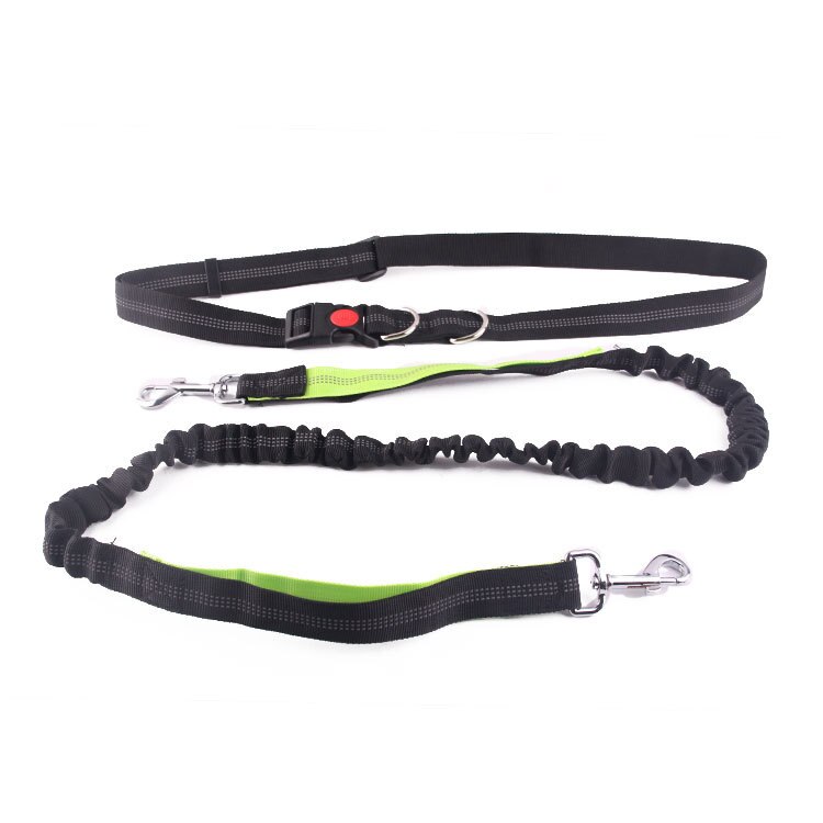 Dog traction rope nylon reflective pet supplies dog harness collar jogging adjustable belt waist bag traction belt rope: Light green