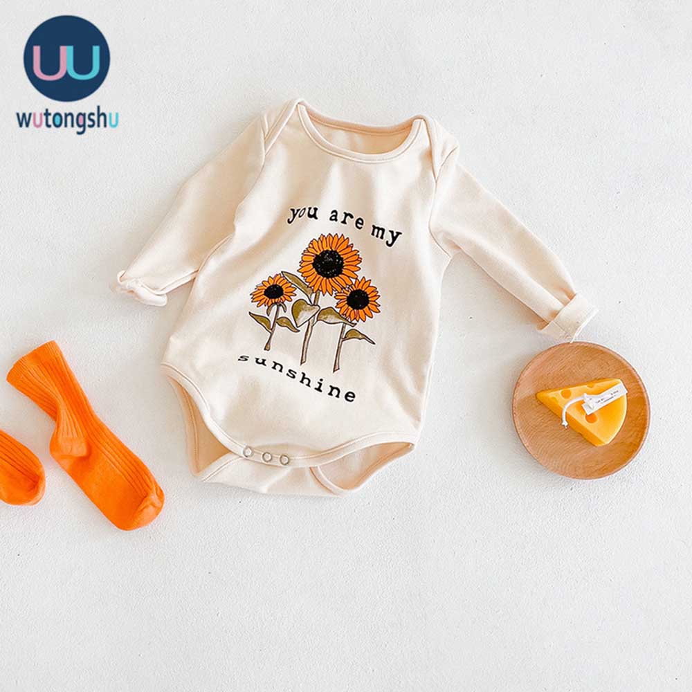 Algodão macacão de bebê 0-24m manga longa impressão branca roupas de bebê uma peça unissex roupas de bebê menina e menino macacões de bebê