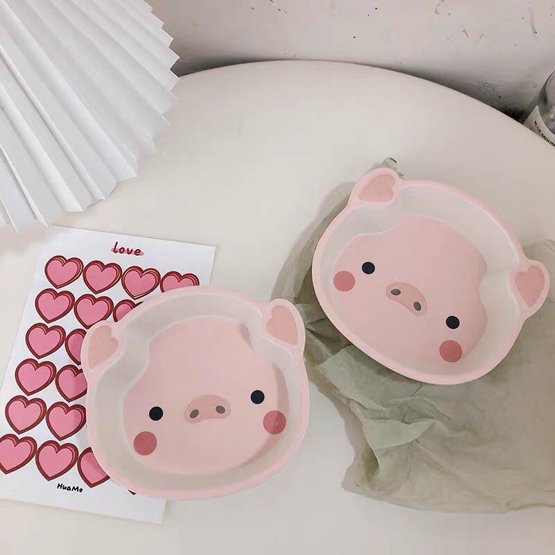 Cute pig estilo plato de la cena de fibra de bambú vajilla de los niños conjunto de la placa de la forma del cerdo placa de la historieta del bebé anti-caída bowl