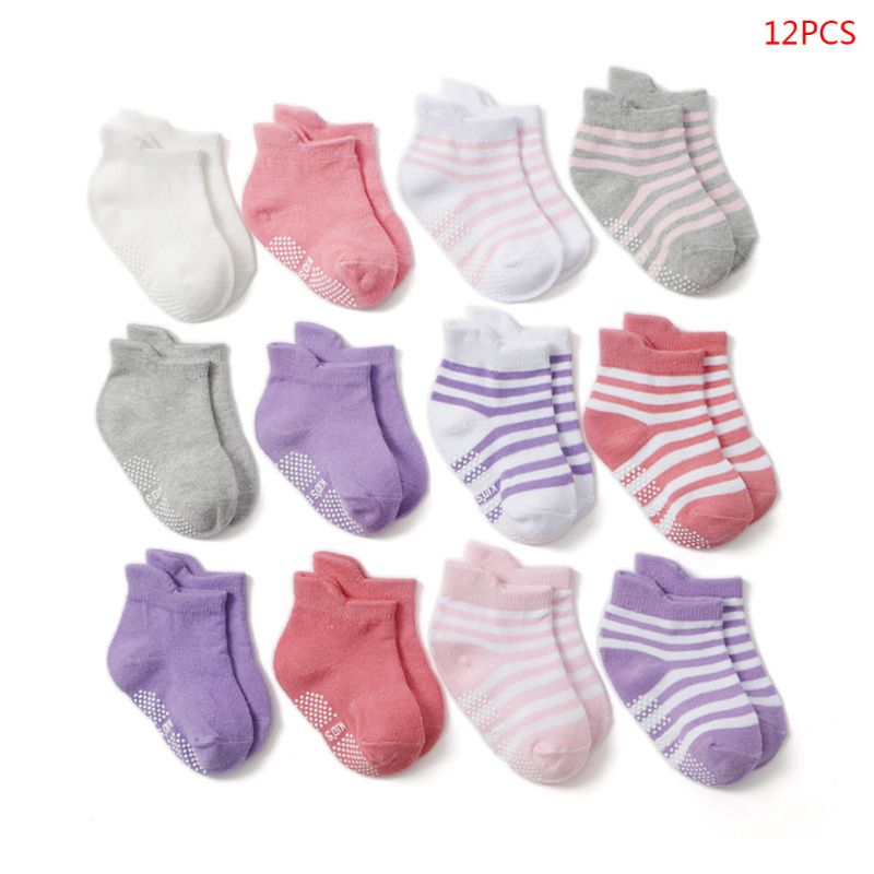 12 Pair/Set Toddler Baby Sports Cotton Socks Comfortable Anti Slip Socks for 0-24 Months Boys Girls: 2-M