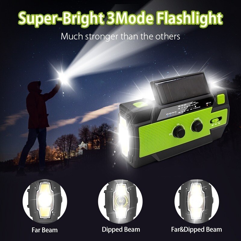 Multifunctional Radio Hand Crank Solar Crank Dynamo Powered AM/FM/WB Weather Radio with Led Lights 4000 MAh Power Bank SOS