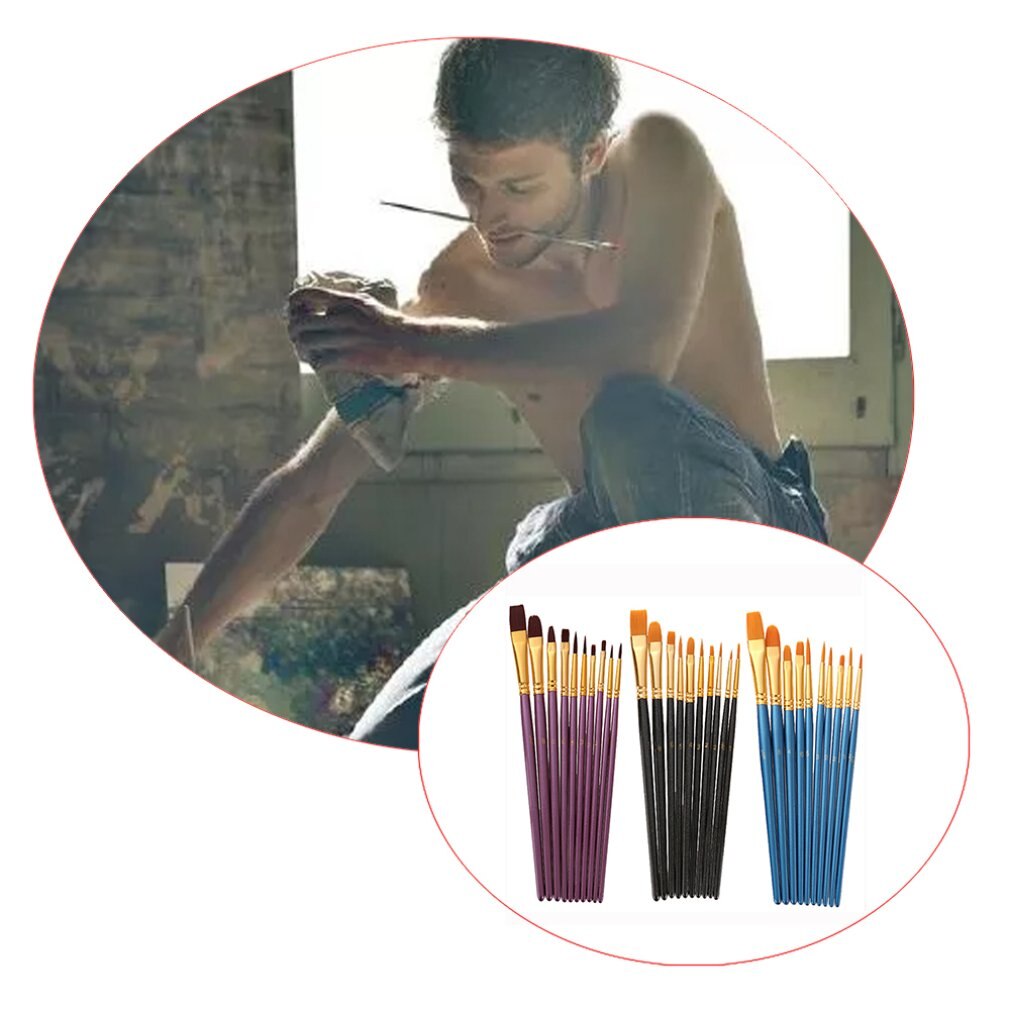 10 pcs Artist Paint Brush Watercolor Acrylic Wooden Handle Oil Brush Painting Brushes Art Supplies Stationery