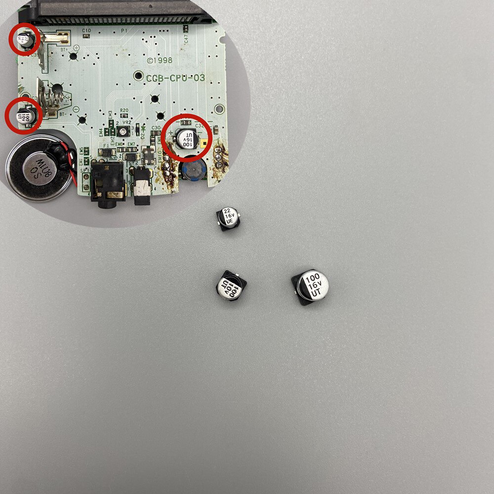 Kondensator für game boy advance (gba, gbp, gbc) – reparatur und austausch der platine