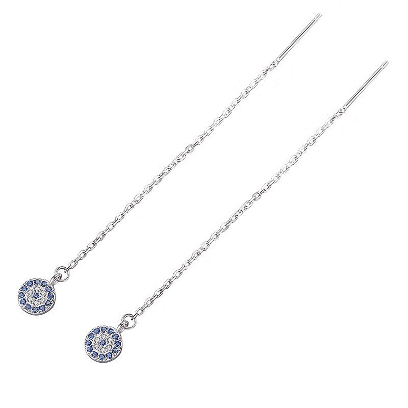 INZATT Bohemia Geometric Round Blue Zircon Dangle Earrings Long Chain Tassel Charm Women Wedding Jewelry: Default Title