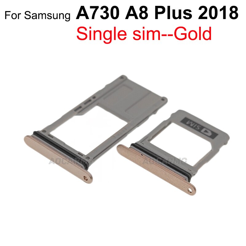 Aocarmo single &amp; dupla bandeja de cartão sim suporte microsd nano slot para samsung galaxy a8 plus 2018 a530 a730 a730f peça substituição: A730-1SIM-Gold