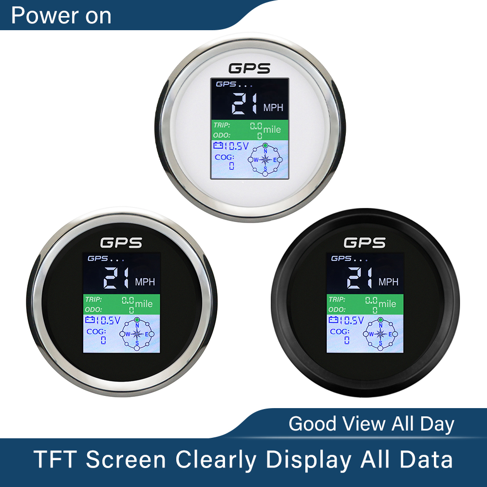 Tachimetro GPS digitale per barche da 85mm 0-999km/h nodi MPH tensione 9-32V odografo viaggio regolabile con antenna GPS schermo TFT