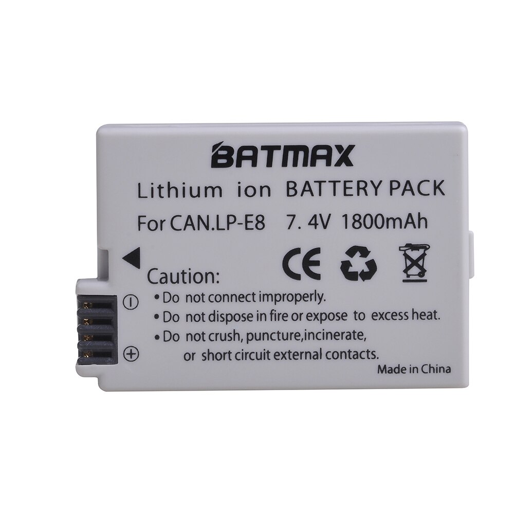 2Pcs 1800mah LP-E8 LP E8 LPE8 Camera Battery for Canon EOS 550D 600D 650D 700D Kiss X4 X5 X6i X7i Rebel T2i T3i T4i T5i Batterie: 1Pc
