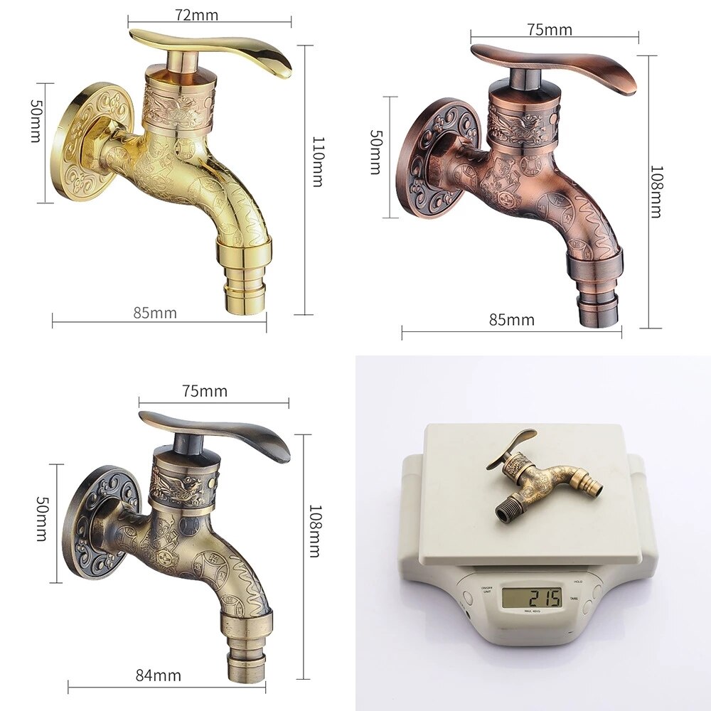 Retro Kitchen faucet Wall Mount ZincAlloy Antique Bibcock Garden Washing Machine Faucet Hose Single Cold Tap For Bathroom faucet