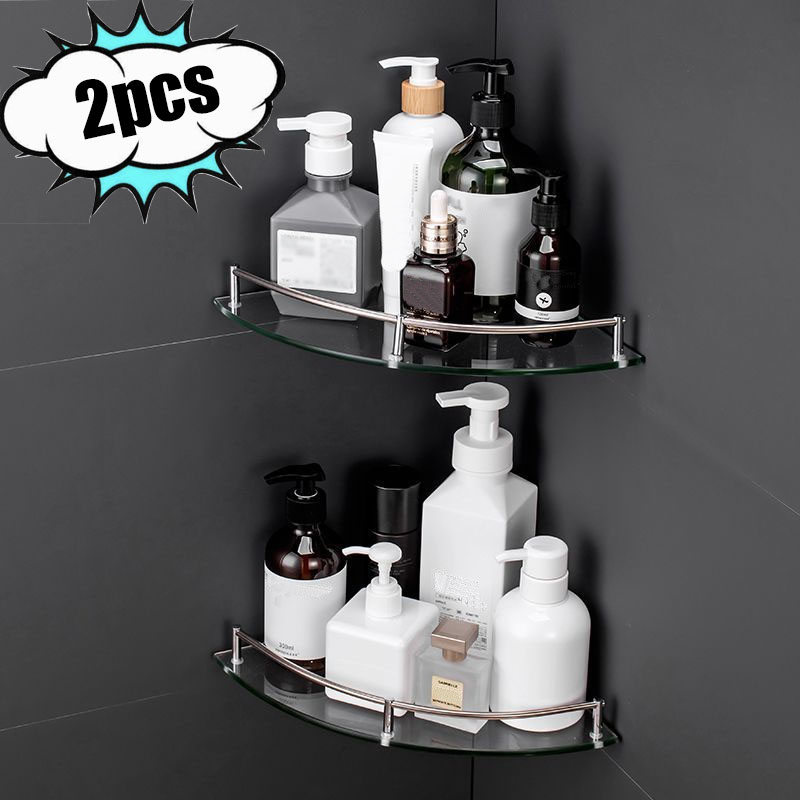 Estante de cocina para baño, estante triangular de vidrio, almacenamiento de cocina, organización, accesorios de cocina, organizador de especias para el hogar: Rosa