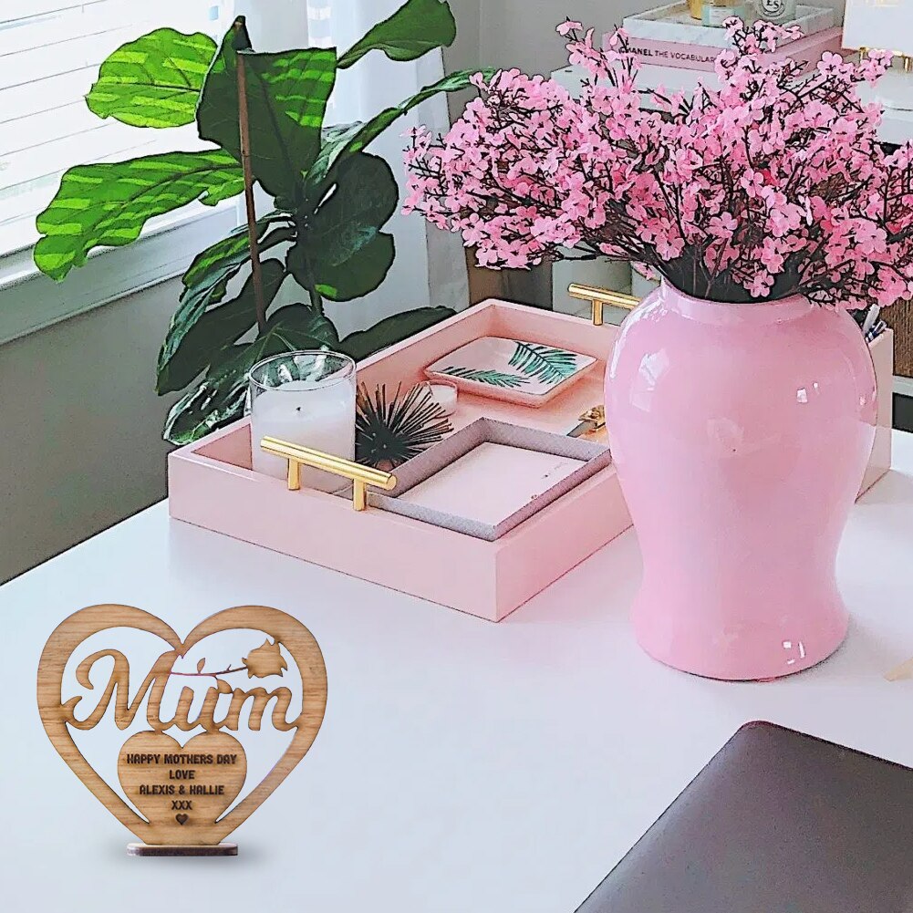 Love Heart Shaped Wooden Ornament Happy Mothers Day Bedroom Hollowed Out Carving Mother's Day Heart Hollow Letter Wooden Ornamen