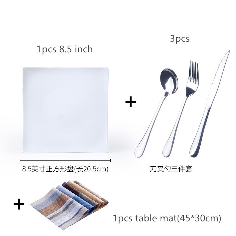 Nordic Western Dinner Plates Bone China White Square Dinner Dishes Dessert Tray Steak plate Kitchen Dinnerware sets: 8.5 inch plate set
