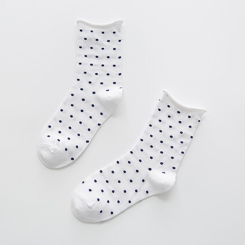Efterår vinter søde damestrømper kvinder løse retro afslappet stil polkaprikkede sokker harajuku kvindelige sox: 2