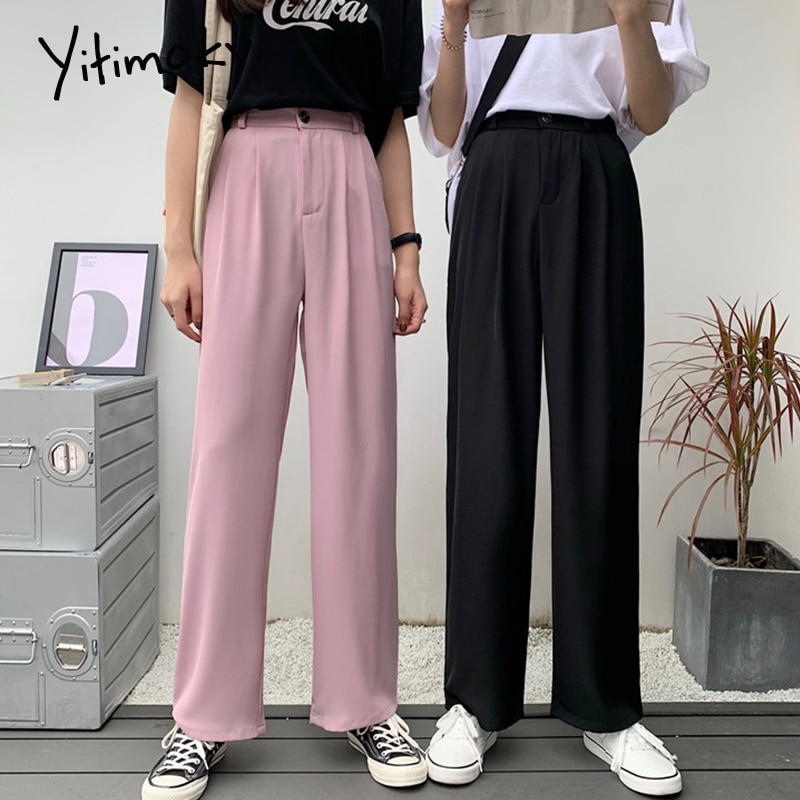 Elastiske taljebukser kvinder formelle damer lige bukser kvinder pink sort plus size højtaljede bukser streetwear koreanske bukser