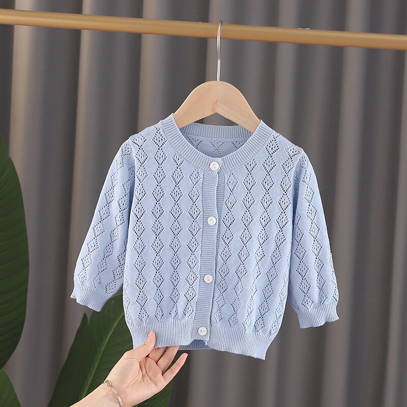 Cárdigan para bebés y niños, suéter ahuecado de Color sólido, para primavera y otoño, DT162