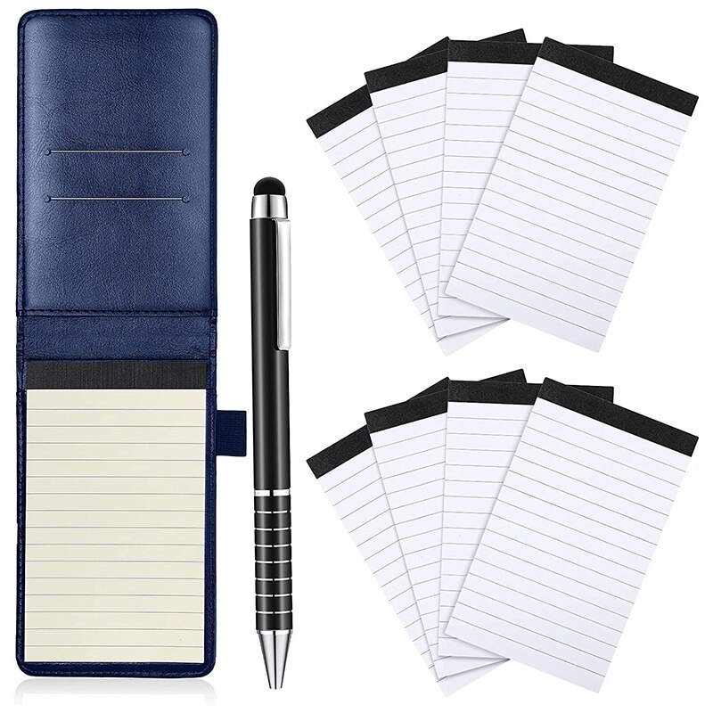 10 Pcs Notepad Holder Set, Mini Pocket Notepad Holder With 50 Lined Sheets, Metal Pen And 8 Pcs Memo Refills: Brick Red