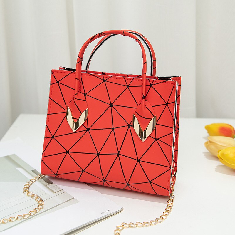 Personality Daily Small Bag Lady PU Magic Color Rhombus Single Shoulder Bag Multi-Function Messenger Bag Women Handbag: Red