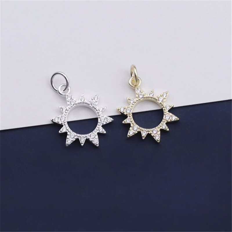 Argento Sterling 925 fantasia zircone pavimentato sole ciondola gli amuleti Entrie S925 collana in argento pendenti gioielli fai da te fare regalo di natale