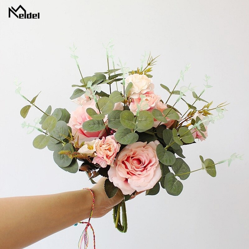 Meldel 6 Hoofd Zijde Rose Pioenbloem Wedding Bouquet Home Decoratie Kunstmatige Eucylaptus Zijden Bloemen Luxe Home Decor Flores: D-Pink