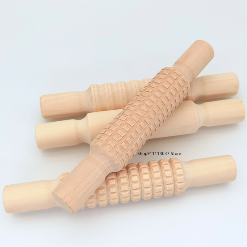 Rodillo de textura de madera para cerámica, herramientas prensadas de celosía a rayas, rodillo de barro en relieve, bricolaje
